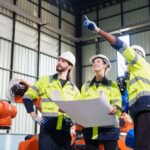 Specjaliści planują demontaż maszyn w zakładzie produkcyjnym